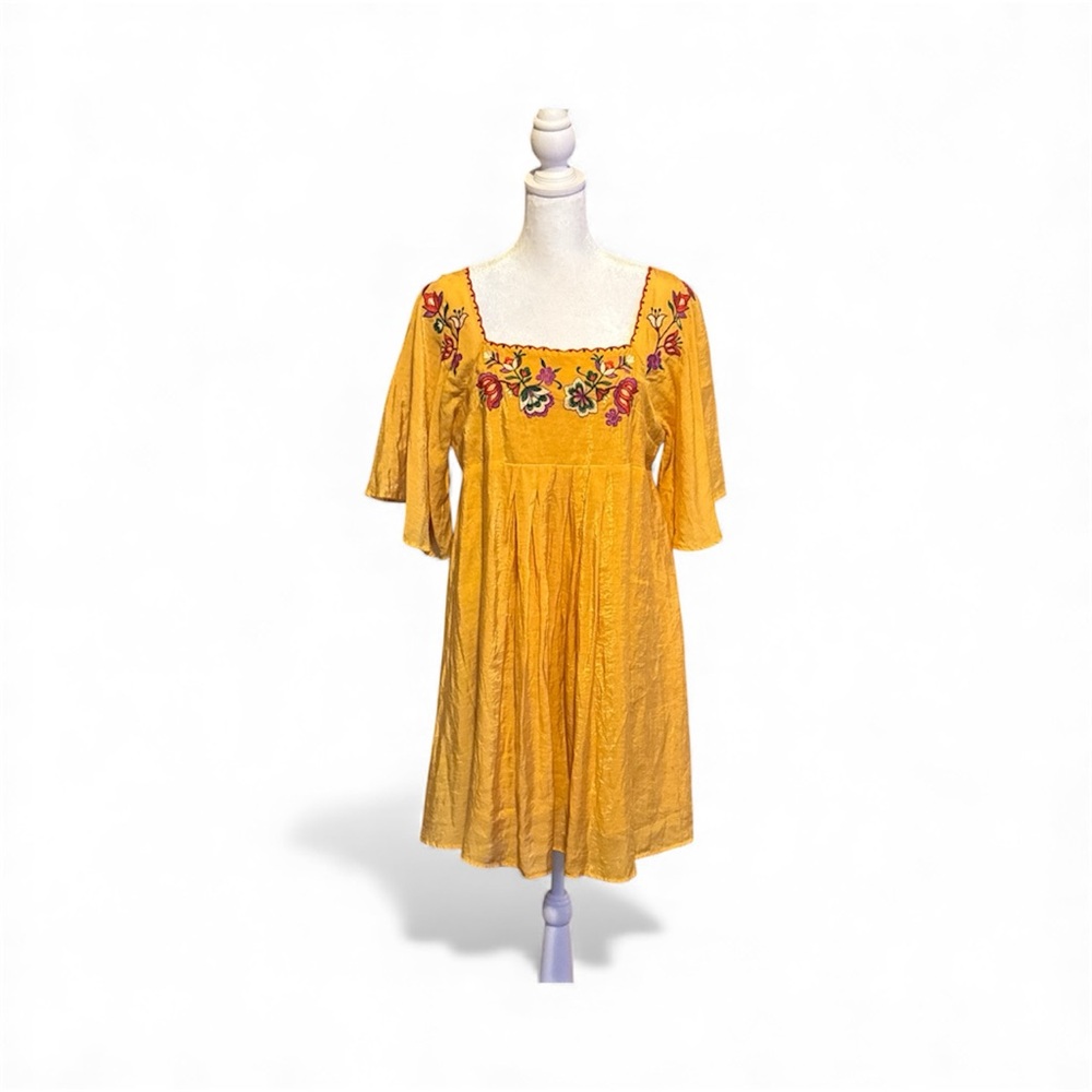 Umgee Mustard Dress with Floral Details